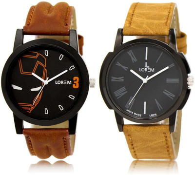

LOREM SR-4-19 Attractive Black Round Boy's Leather Watch - For Men