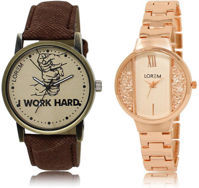 

LOREM watch-29-217 COMBO White & Grey Round Boy's & Girl's Metal Bracelet & Leather Watch - For Men & Women