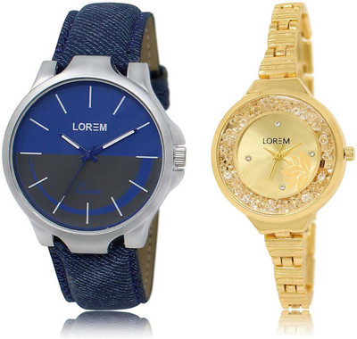 

LOREM OM-24-224 Designer Gold & Blue Round Boy's & Girl's Metal Bracelet & Leather Watch - For Men & Women