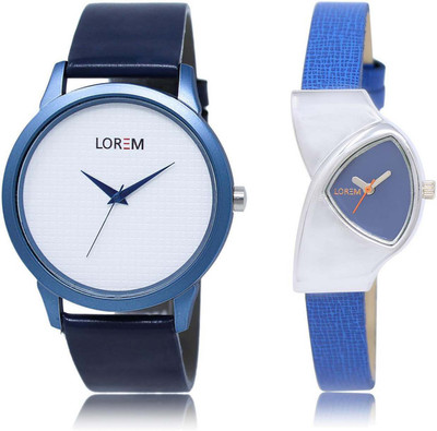 LOREM SR-33-208 Attractive Blue & White Triangle & Round Boy's & Girl's Leather Watch - For Men & Women