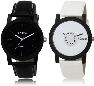 

LOREM SR-5-26 Attractive White & Black Round Boy's Leather Watch - For Men