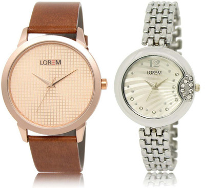 

LOREM watch34-227 Designer Silver & Rose Gold Round Boy's & Girl's Metal Bracelet & Leather Watch - For Men & Women