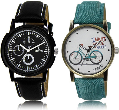 

LOREM watch13-229 COMBO White & Black Round Boy's & Girl's Leather Watch - For Men & Women