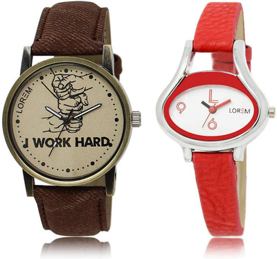 

LOREM FZ-29-206 COMBO White & Grey Oval & Round Boy's & Girl's Leather Watch - For Men & Women