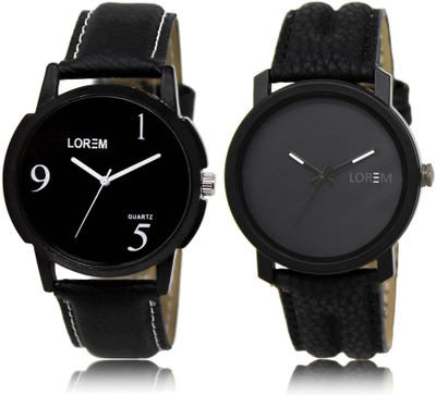 

LOREM OM-6-21 Designer Black Round Boy's Leather Watch - For Men