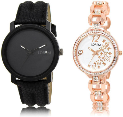 

LOREM Watch-21-210 COMBO White & Black Round Boy's & Girl's Metal Bracelet & Leather Watch - For Men & Women