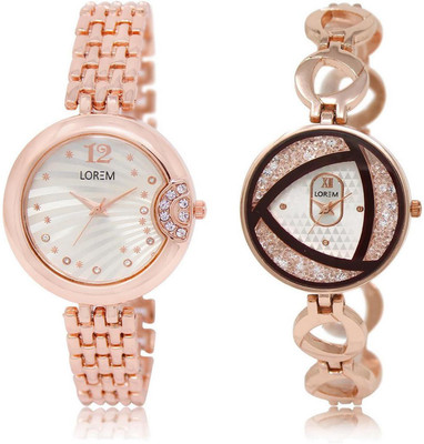

LOREM watch228-238 COMBO White Round Girl's Metal Bracelet Watch - For Women