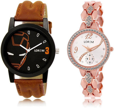 

LOREM FZ-4-215 COMBO Silver & Black Round Boy's & Girl's Metal Bracelet & Leather Watch - For Men & Women