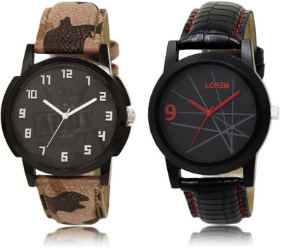 

LOREM OM-3-8 Designer Black Round Boy's Leather Watch - For Men