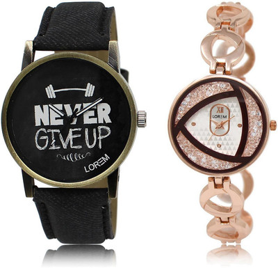 

LOREM watch-27-238 COMBO Silver & Black Round Boy's & Girl's Metal Bracelet & Leather Watch - For Men & Women