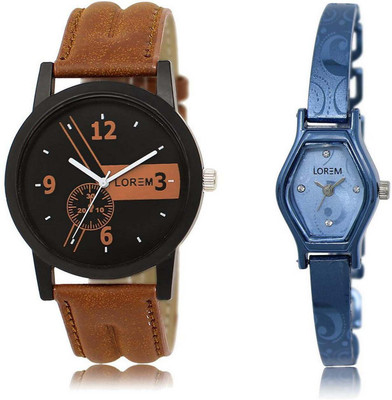 

LOREM watch-1-218 Designer Blue & Black Contemporary & Round Boy's & Girl's Metal Bracelet & Leather Watch - For Men & Women