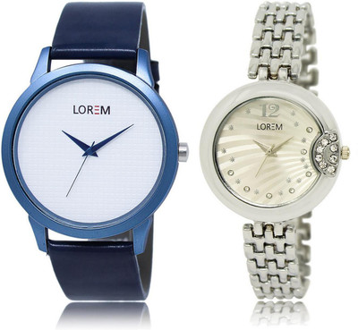 

LOREM 33-227 COMBO Silver & White Round Boy's & Girl's Metal Bracelet & Leather Watch - For Men & Women
