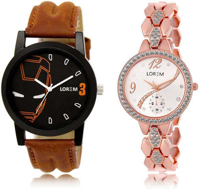

LOREM 2-32 Attractive Silver & Black Round Boy's & Girl's Metal Bracelet & Leather Watch - For Men & Women