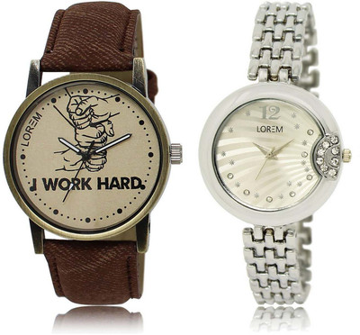 

LOREM SR-29-227 Attractive Silver & Grey Round Boy's & Girl's Metal Bracelet & Leather Watch - For Men & Women