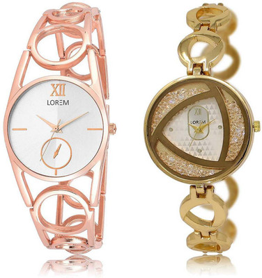 LOREM OM-213-239 Designer White Round Girl's Metal Bracelet Watch - For Women