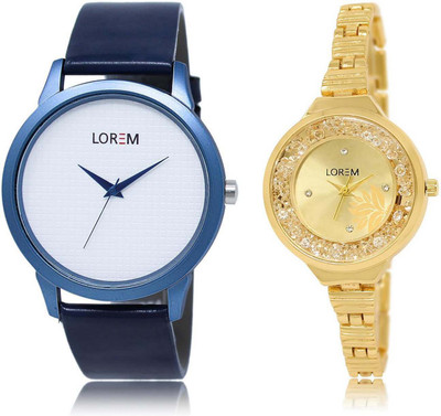 

LOREM OM-33-224 Designer Gold & White Round Boy's & Girl's Metal Bracelet & Leather Watch - For Men & Women