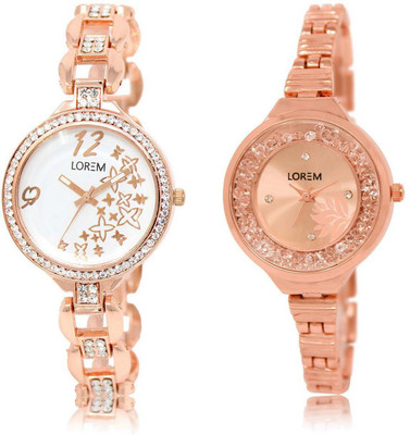 

LOREM watch210-225 Designer Rose Gold & White Round Girl's Metal Bracelet Watch - For Women