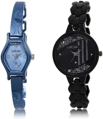 

LOREM OM-218-221 Designer Black & Blue Round & Contemporary Girl's Metal Bracelet Watch - For Women