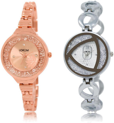 

LOREM FZ-225-240 COMBO Silver & Rose Gold Round Girl's Metal Bracelet Watch - For Men & Women
