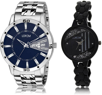 

LOREM Watch-102-221 COMBO Black & Blue Round Boy's & Girl's Metal Bracelet Watch - For Men & Women