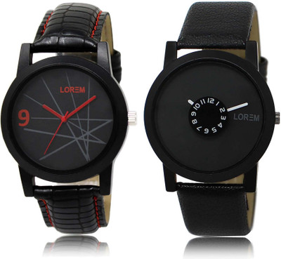 

LOREM SR-8-25 Attractive Black Round Boy's Leather Watch - For Men