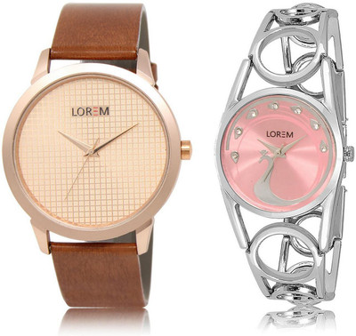

LOREM FZ-34-233 COMBO Pink & Rose Gold Round Boy's & Girl's Metal Bracelet & Leather Watch - For Men & Women