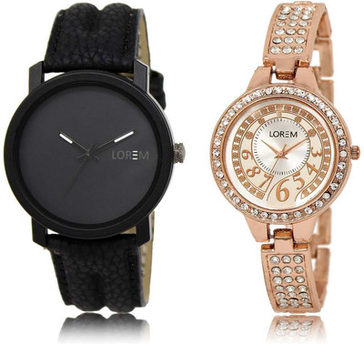 

LOREM OM-21-216 Designer Silver & Black Round Boy's & Girl's Metal Bracelet & Leather Watch - For Men & Women
