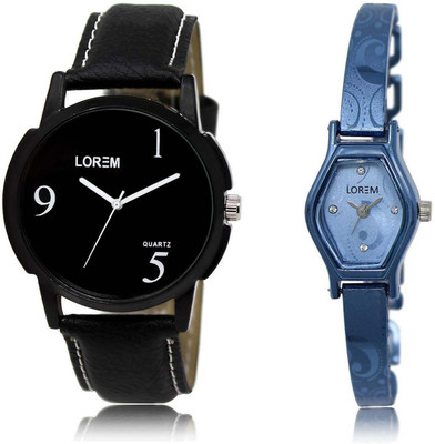 

LOREM SR-6-218 Attractive Blue & Black Contemporary & Round Boy's & Girl's Metal Bracelet & Leather Watch - For Men & Women
