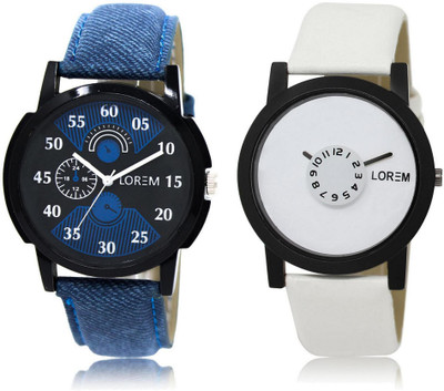 

LOREM WATCH2-26 COMBO White & Black Round Boy's Leather Watch - For Men