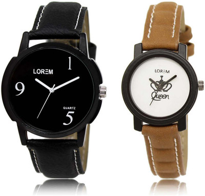

LOREM SR-6-209 Attractive White & Black Round Boy's & Girl's Leather Watch - For Men & Women
