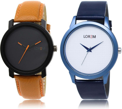 

LOREM OM-20-33 Designer White & Black Round Boy's Leather Watch - For Men