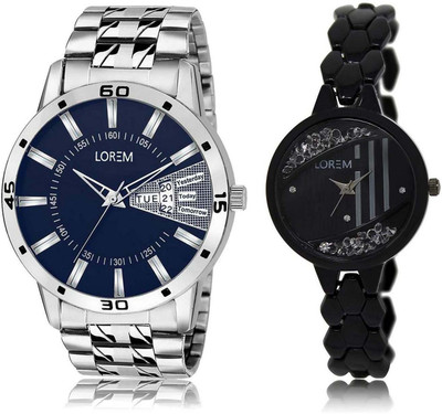 

LOREM SR-102-221 Attractive Black & Blue Round Boy's & Girl's Metal Bracelet Watch - For Men & Women
