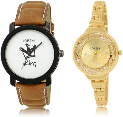 

LOREM WATCH-18-224 COMBO Gold & White Round Boy's & Girl's Metal Bracelet & Leather Watch - For Men & Women