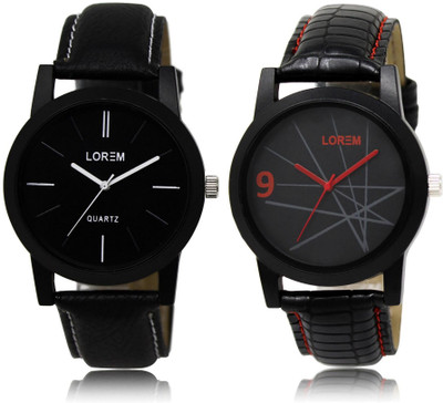 LOREM Watch-5-8 COMBO Black Round Boy's Leather Watch - For Men