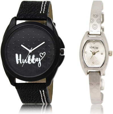 

LOREM watch31-219 Designer Silver & Black Contemporary & Round Boy's & Girl's Metal Bracelet & Leather Watch - For Men & Women