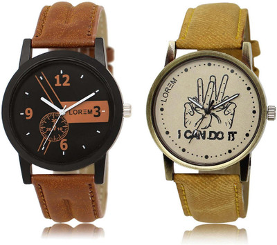 

LOREM SR-1-30 Attractive Grey & Black Round Boy's Leather Watch - For Men