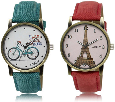 

LOREM SR-229-230 Attractive White Round Girl's Leather Watch - For Women