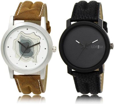LOREM Watch-9-21 COMBO Black & White Round Boy's Leather Watch - For Men