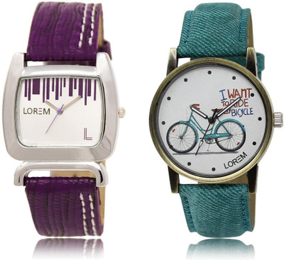 LOREM watch-207-229 COMBO White Round & Square Girl's Leather Watch - For Women