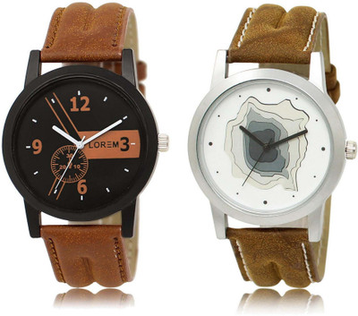 

LOREM watch1-9 Designer White & Black Round Boy's Leather Watch - For Men