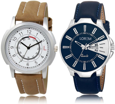 

LOREM watch17-23 Designer Silver & White Round Boy's Leather Watch - For Men