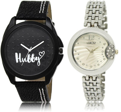 

LOREM FZ-31-227 COMBO Silver & Black Round Boy's & Girl's Metal Bracelet & Leather Watch - For Men & Women