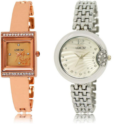 

LOREM watch-220-227 Designer Silver & Rose Gold Round & Square Girl's Metal Bracelet Watch - For Women