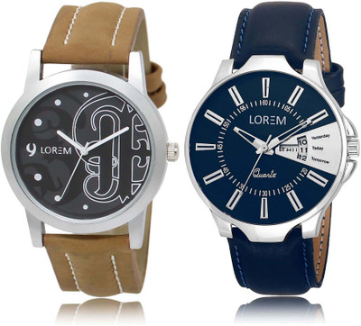 

LOREM OM-14-23 Designer Silver & Black Round Boy's Leather Watch - For Men