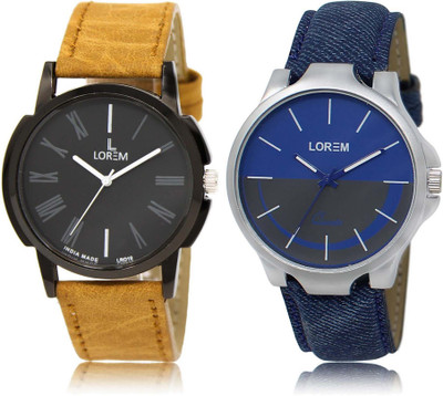 

LOREM SR-19-24 Attractive Blue & Black Round Boy's Leather Watch - For Men