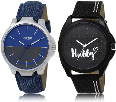 

LOREM watch24-31 Designer Black & Blue Round Boy's Leather Watch - For Men