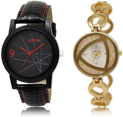 

LOREM OM-8-239 Designer Silver & Black Round Boy's & Girl's Metal Bracelet & Leather Watch - For Men & Women