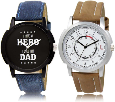 

LOREM SR-7-17 Attractive White & Black Round Boy's Leather Watch - For Men