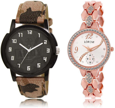 

LOREM OM-3-215 Designer Silver & Black Round Boy's & Girl's Metal Bracelet & Leather Watch - For Men & Women