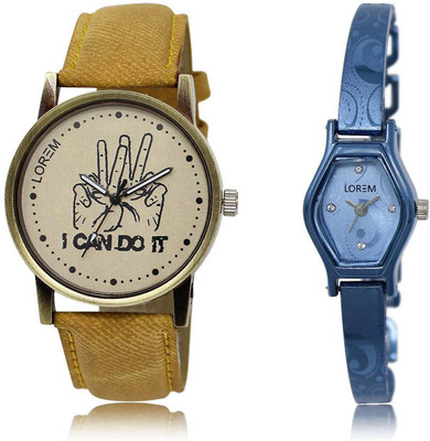 

LOREM OM-30-218 Designer Blue & Grey Contemporary & Round Boy's & Girl's Metal Bracelet & Leather Watch - For Men & Women
